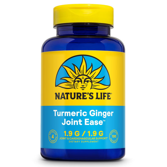 Nature's Life Turmeric Ginger Joint Ease bottle label highlights joint support.