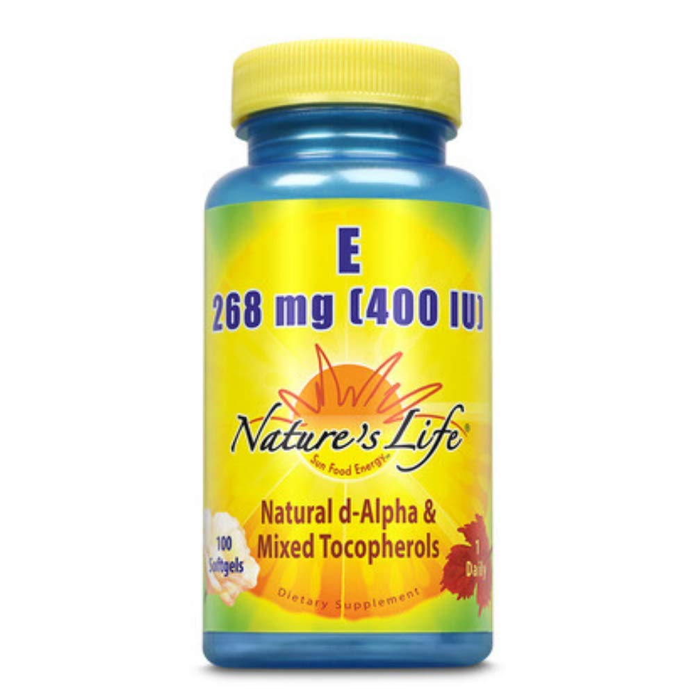 Nature's Life Vitamin E 400 IU bottle with softgels for daily antioxidant support