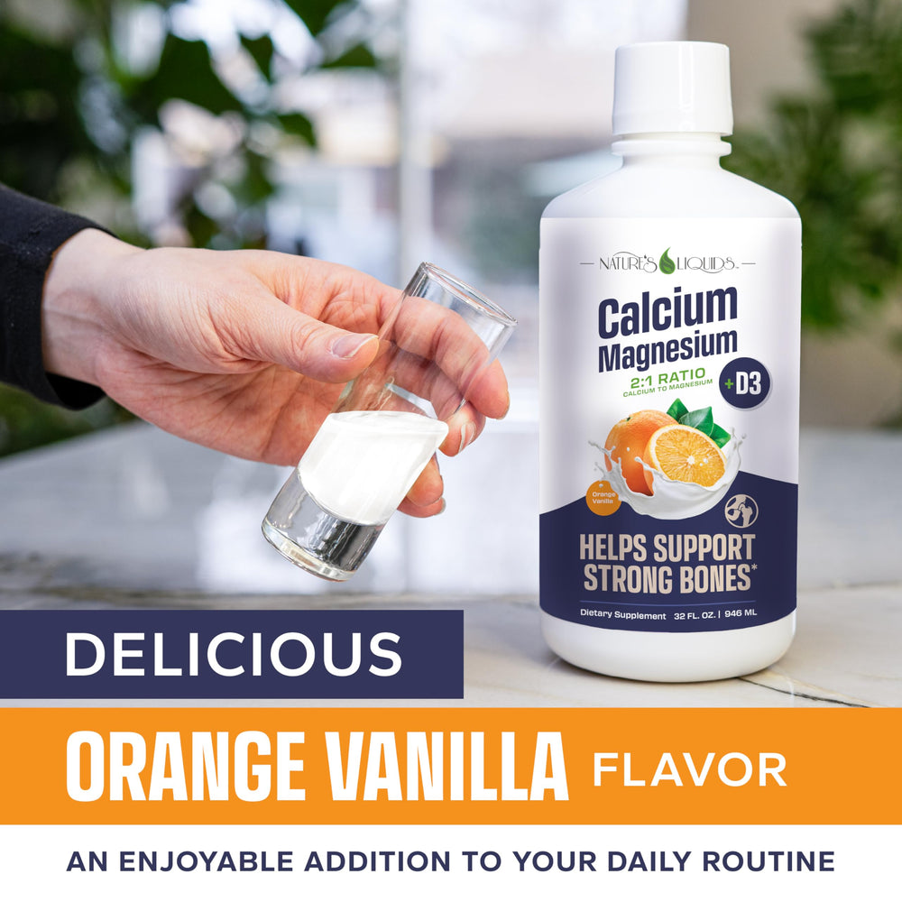 Pouring Nature's Liquids calcium magnesium with smooth orange vanilla texture