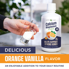 Pouring Nature's Liquids calcium magnesium with smooth orange vanilla texture