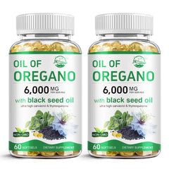 Nature's live Oil of Oregano with Black Seed Oil softgels bottle highlighted for immune support