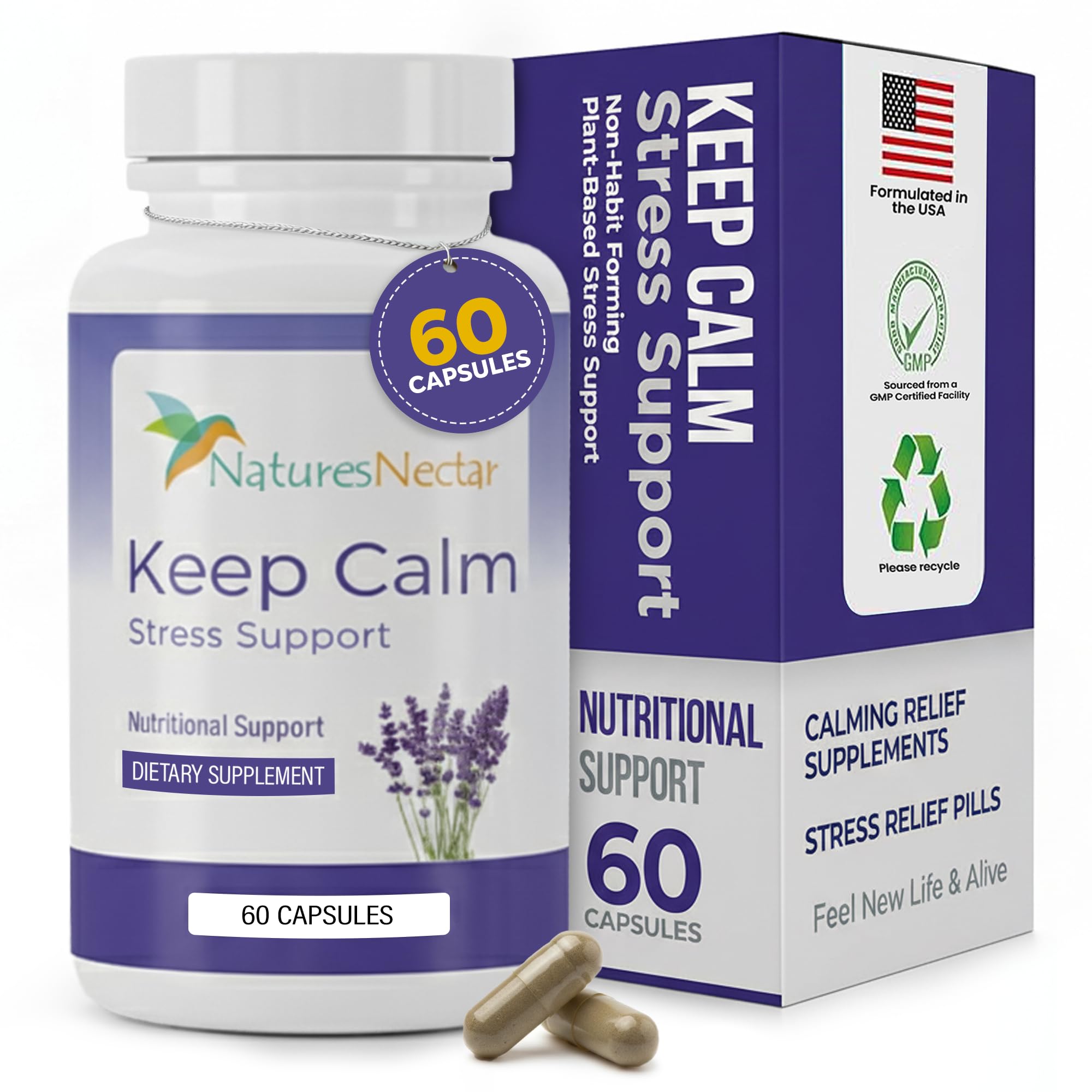 Nature's Nectar Anxiety Capsules beside the bottle promote daytime calm