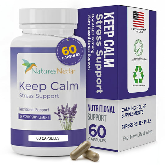 Nature's Nectar Anxiety Capsules beside the bottle promote daytime calm