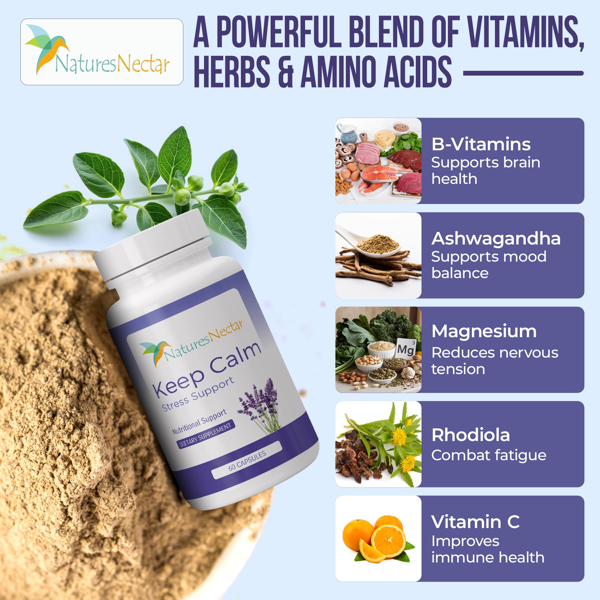 Nature's Nectar Magnesium & 5-HTP capsules help steady energy