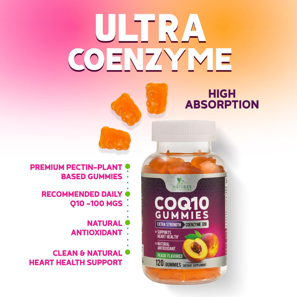 Nature's Nutrition CoQ10 Gummies daily-use bottle image emphasizing convenience