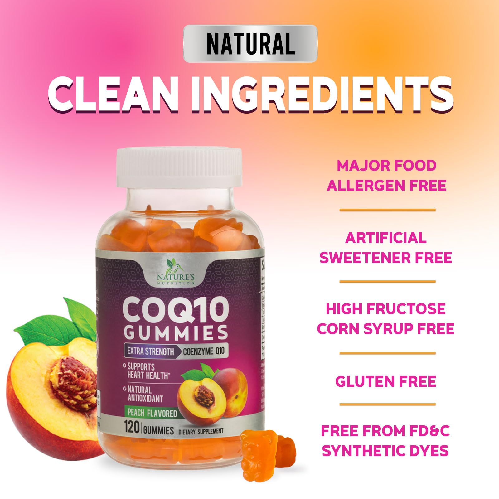 Nature's Nutrition CoQ10 Gummies third-party tested seal close-up