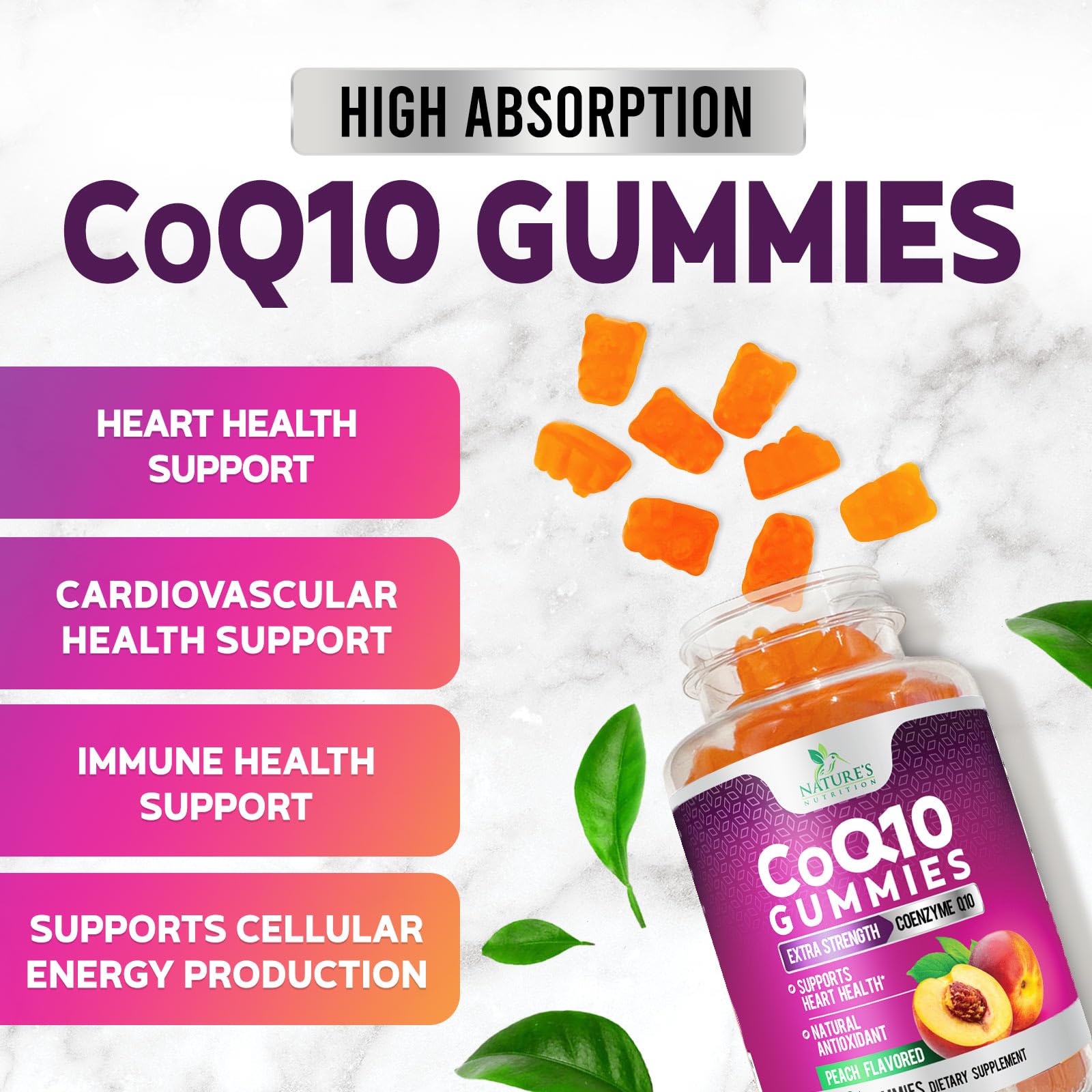 Nature's Nutrition CoQ10 Gummies vegan formula label on bottle