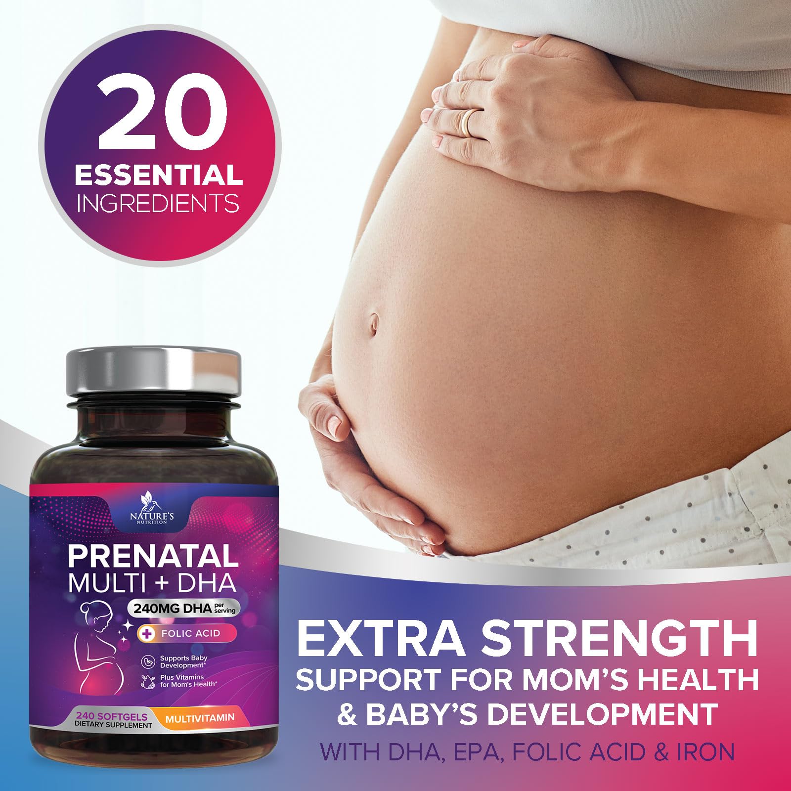 Nature's Nutrition daily pregnancy routine with easy-to-take softgels