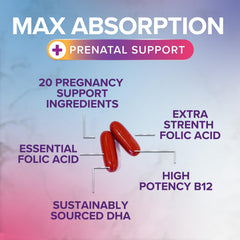 Nature's Nutrition folic acid and DHA label close-up showing essential nutrients