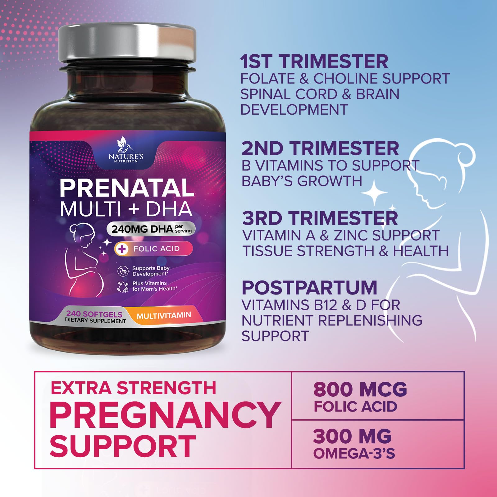 Nature's Nutrition Non-GMO seal on prenatal bottle signaling clean formula