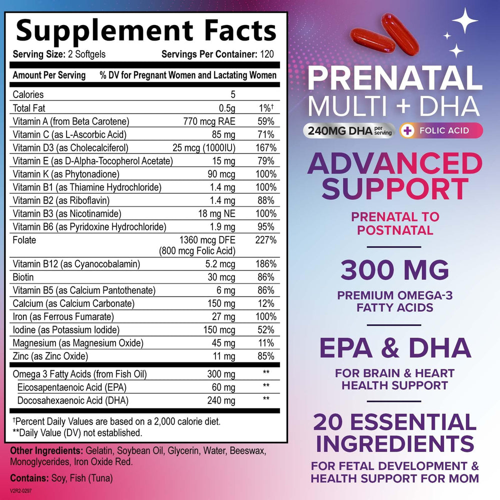 Nature's Nutrition Omega-3 DHA softgels highlighting fetal development use