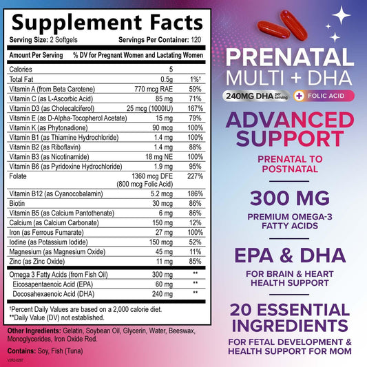 Nature's Nutrition Omega-3 DHA softgels highlighting fetal development use