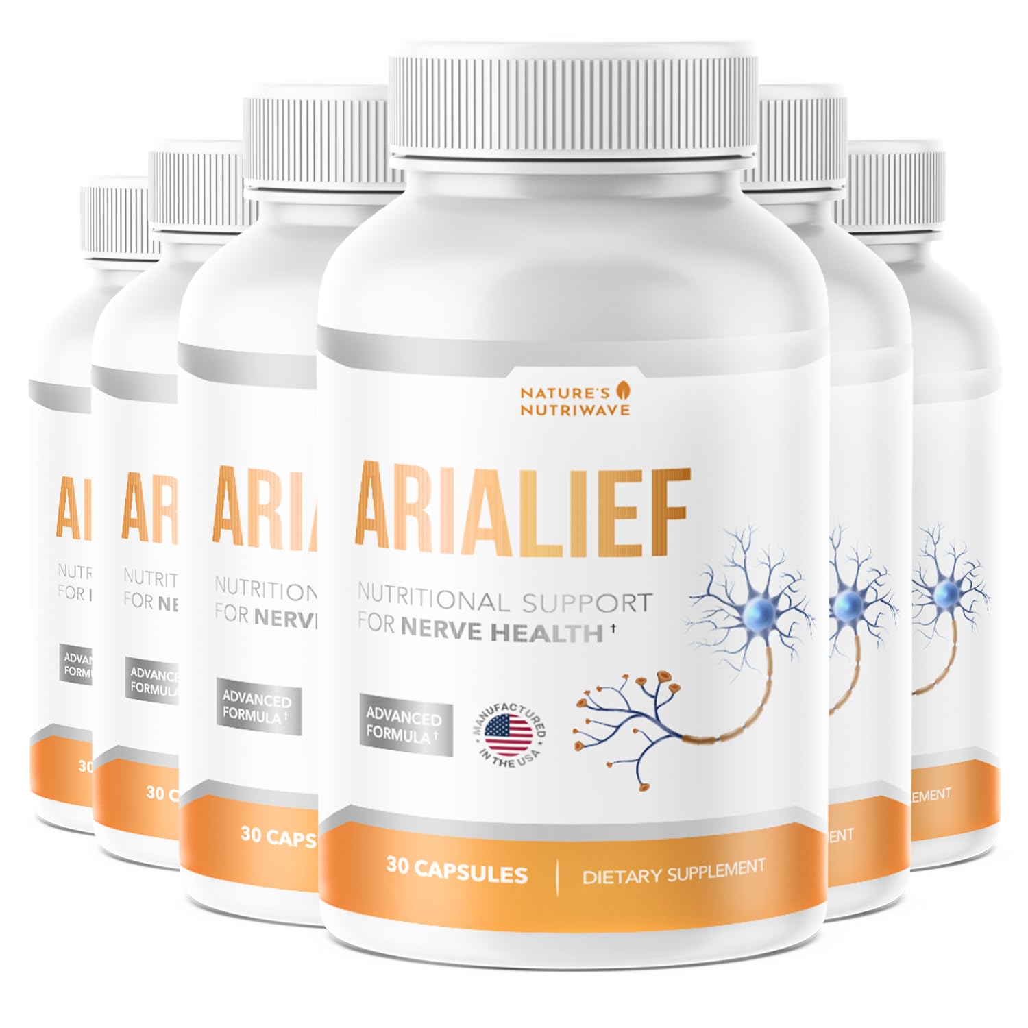 Nature’s NutriWave Arialief bottle pour shows easy daily use for overall wellness