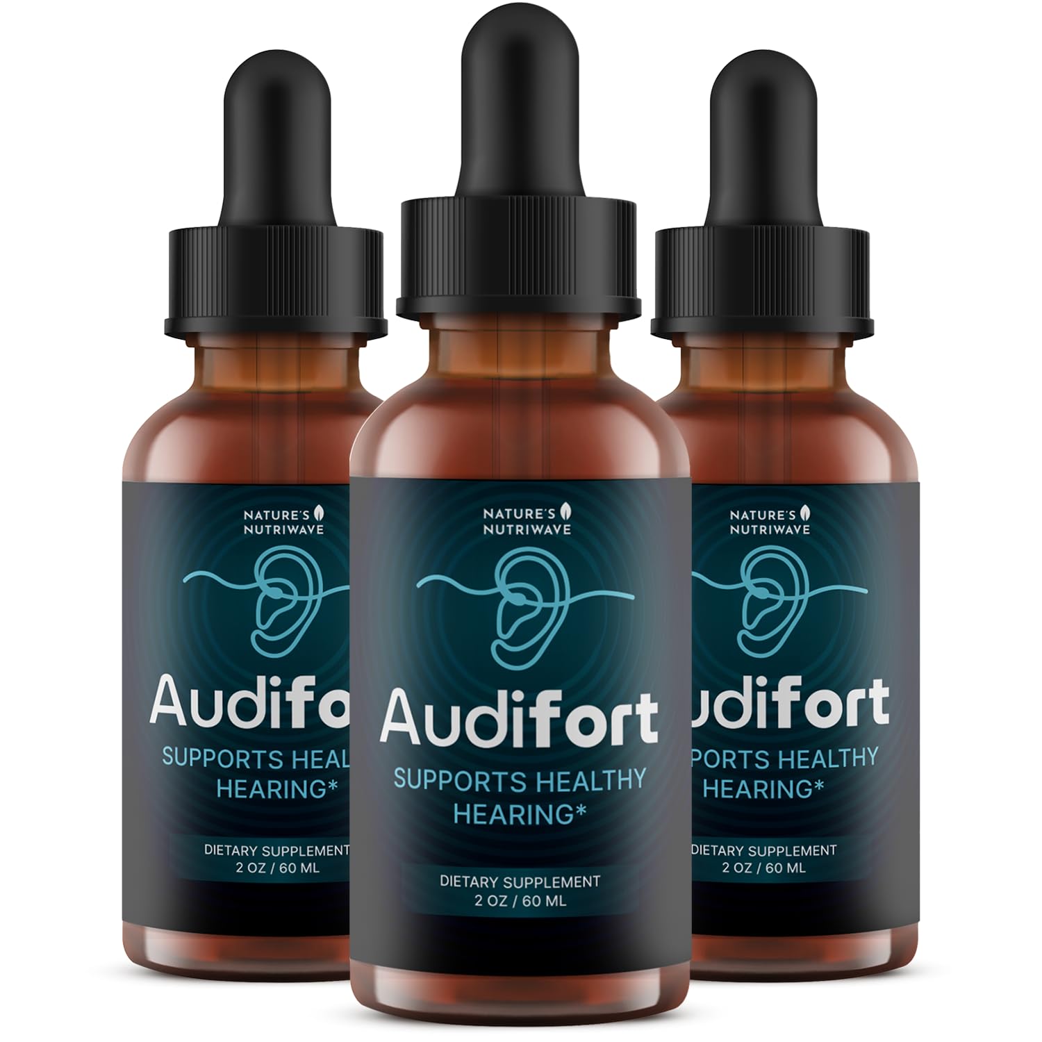 Nature’s NutriWave Audifort Drops bottle with dropper for easy daily dosage