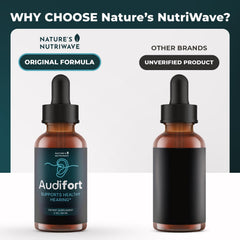 USA-made Audifort Drops packaging shown beside the bottle