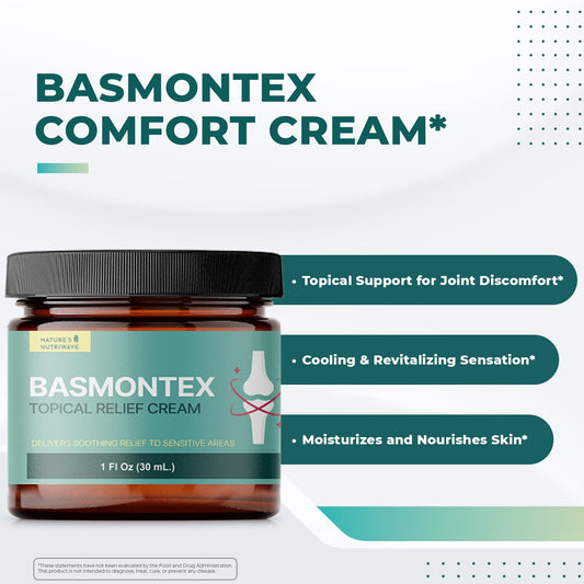 Basmontex Comfort Cream applied to shoulders and hips delivers revitalizing moisture.