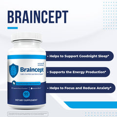 Braincept capsule close-up highlighting vegetarian formula for daily use.
