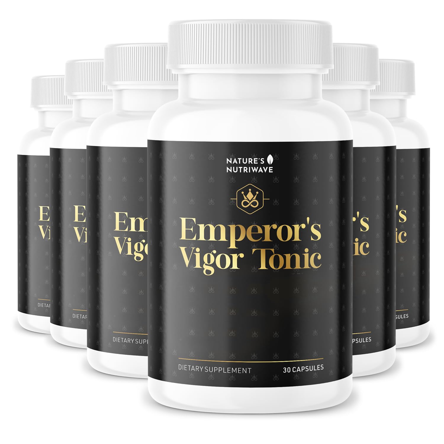 Nature’s NutriWave Emperor’s Vigor tonic bottle shows premium herbal blend for daily wellness.