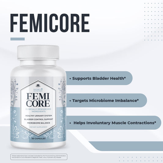 Nature’s NutriWave FemiCore ingredients blend showing botanicals and probiotics