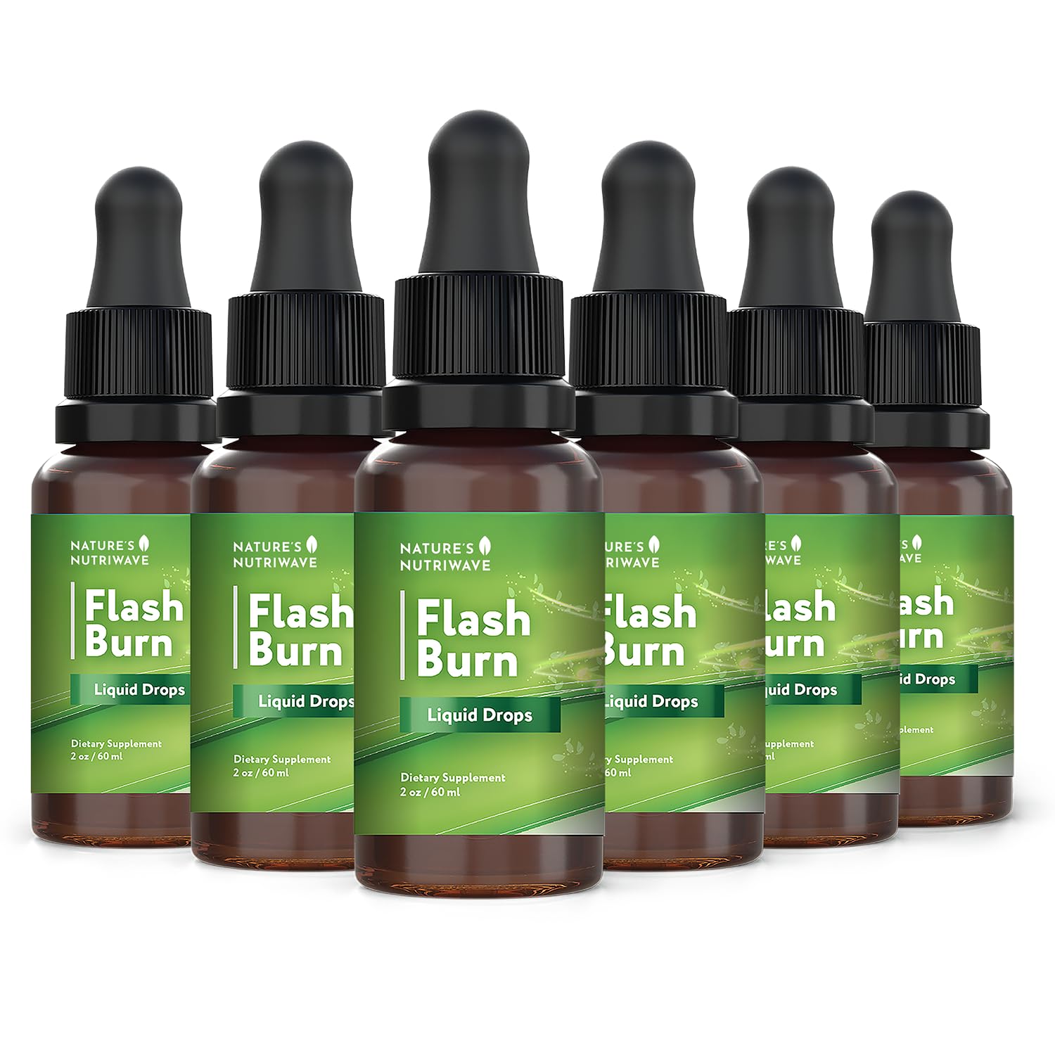 Nature’s NutriWave Flash Burn bottle showing plant-based liquid for daily energy support