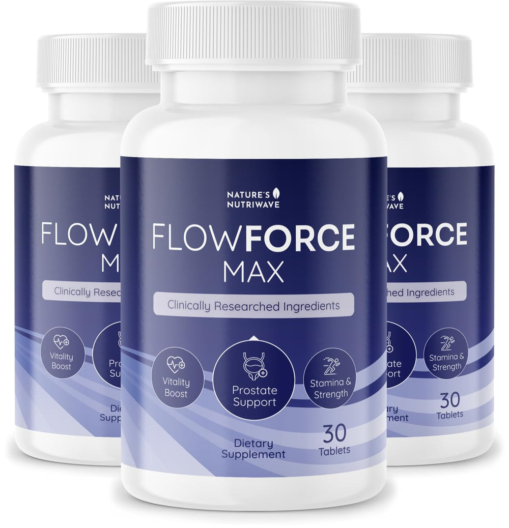 Nature’s NutriWave FlowForceMax bottle front shows the plant-based formula for daily wellness.