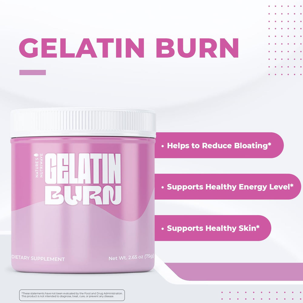 Nature’s NutriWave Gelatin Burn mixing in glass, convenient daily supplement with vitamins and botanicals