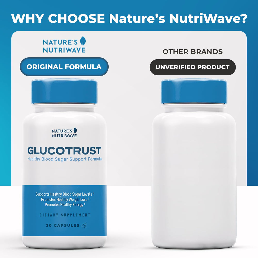 Nature’s NutriWave Glucotrust capsules closeup suggests steady energy support through daily use