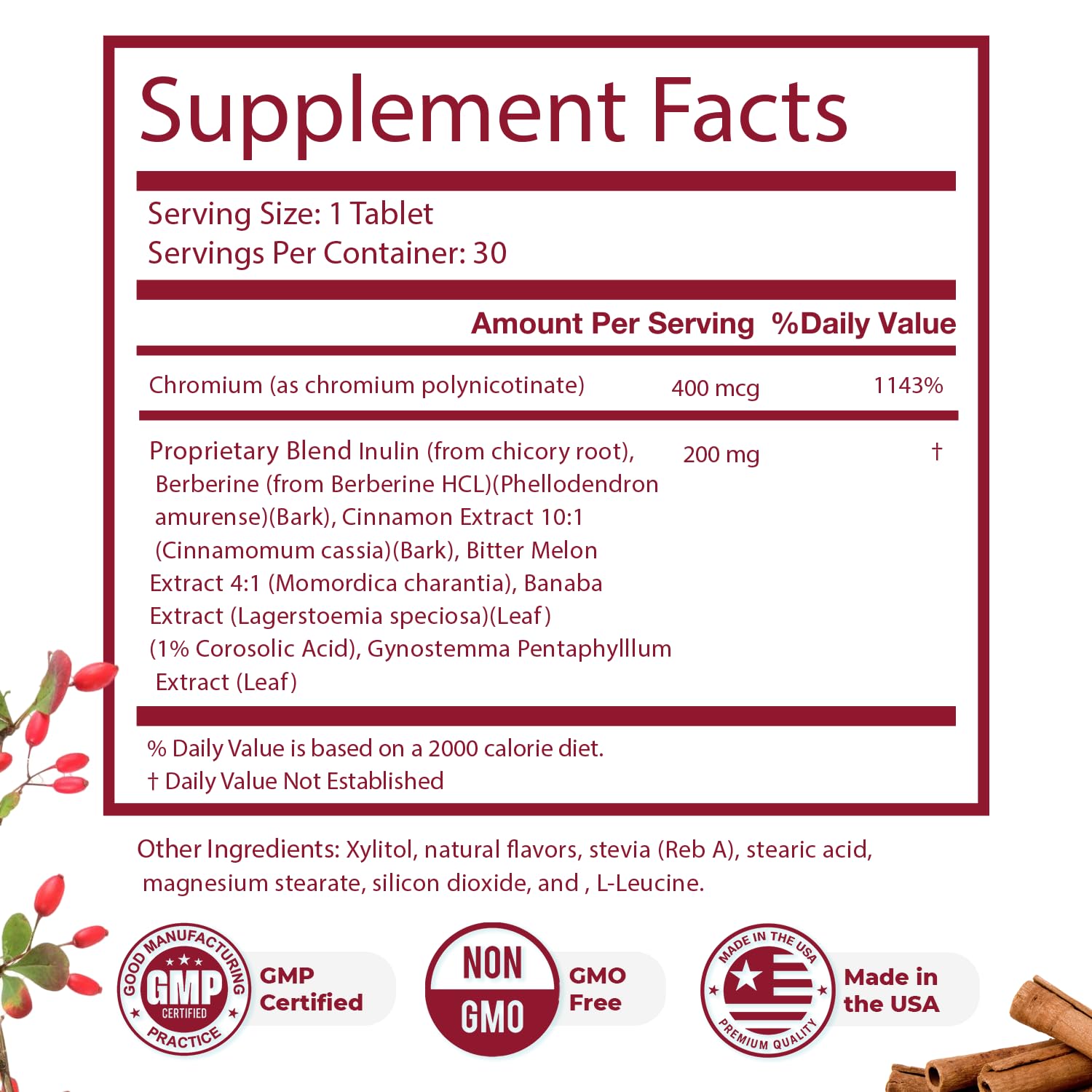 Nature’s NutriWave GlycoFree berberine and cinnamon ingredients signal a plant-based wellness option.