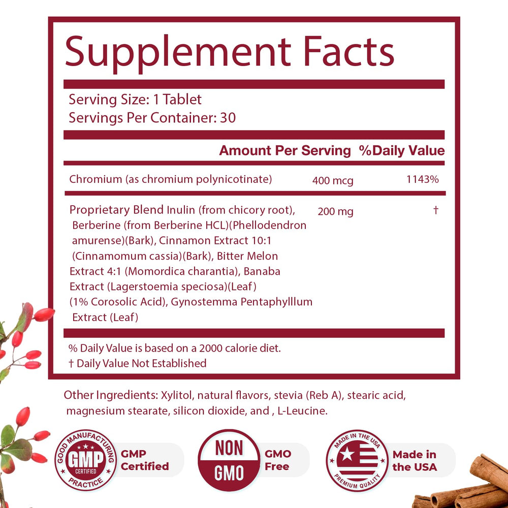 Nature’s NutriWave GlycoFree berberine and cinnamon ingredients signal a plant-based wellness option.