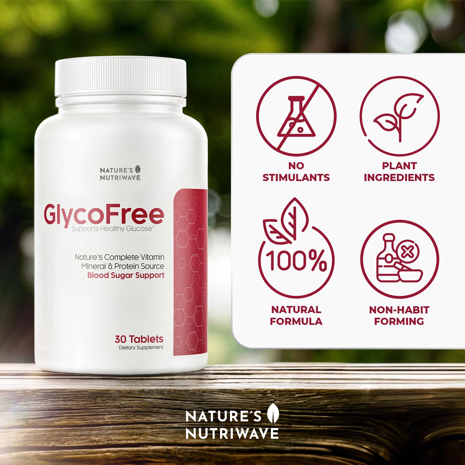 Nature’s NutriWave GlycoFree label confirms non-GMO and USA-made quality.