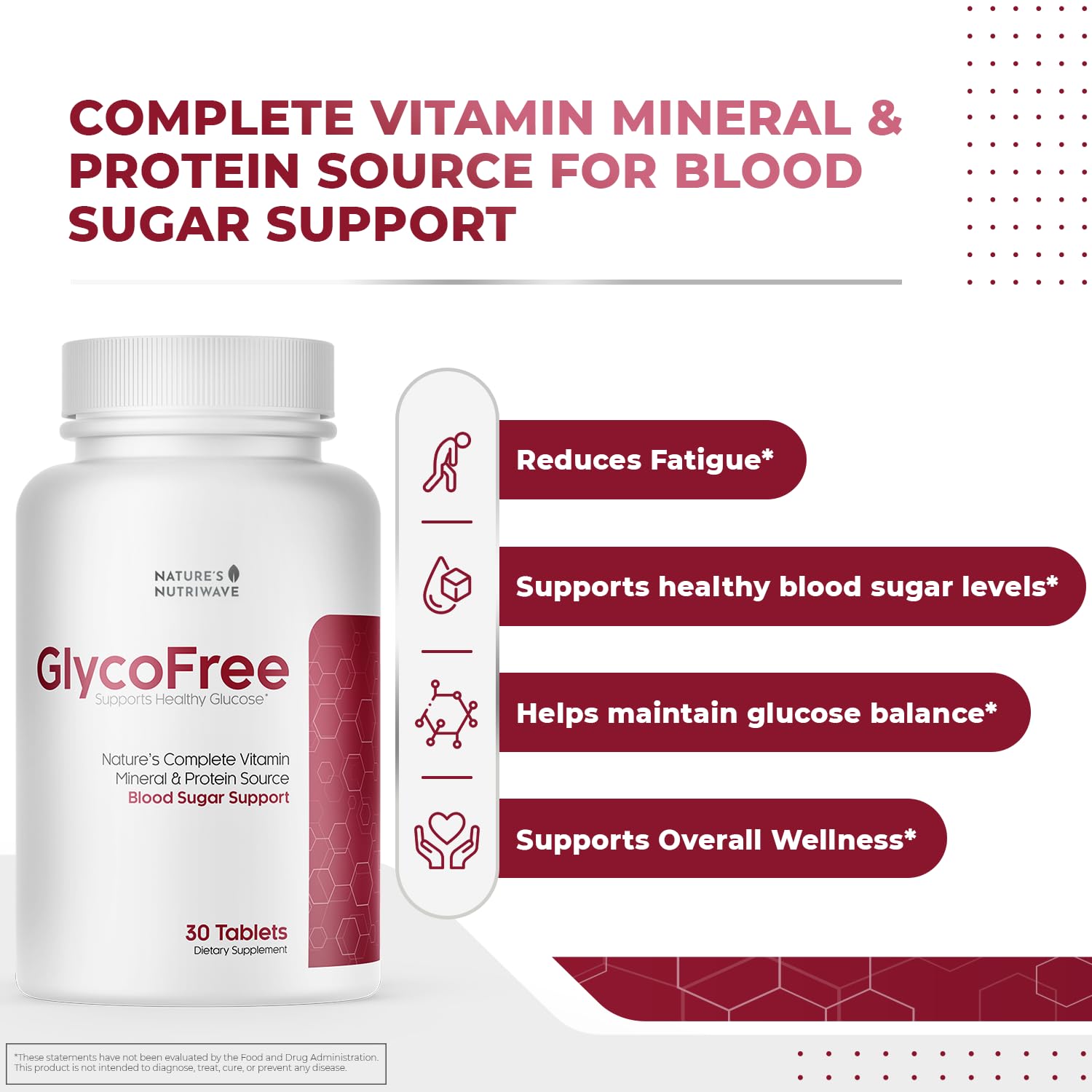 Nature’s NutriWave GlycoFree tablets close-up shows easy-to-swallow daily dose.