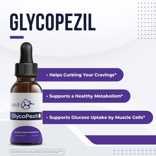 Nature's NutriWave GlycoPezil label closeup emphasizes clean ingredients and USA GMP-certified quality.