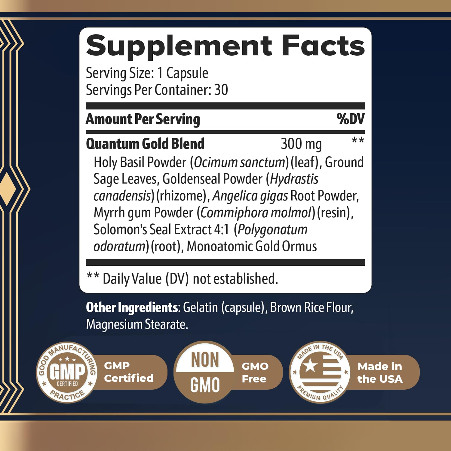 Nature’s NutriWave Gold Align ingredients display emphasizing plant-based formula.