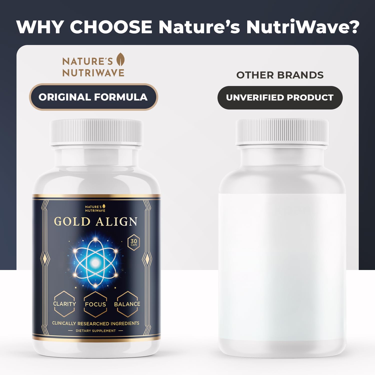 Nature’s NutriWave Gold Align capsule with monoatomic gold and herbs, convenient daily supplement.
