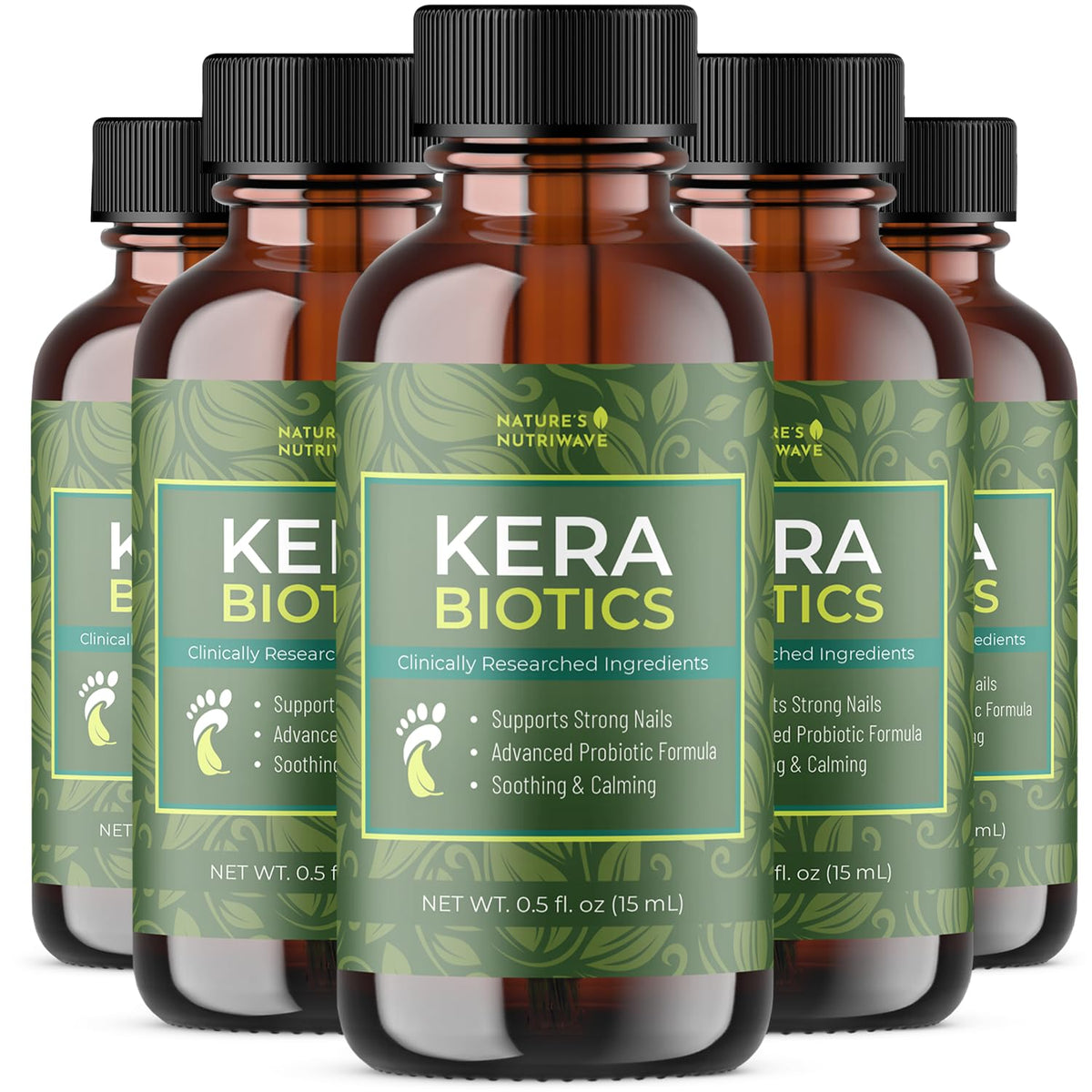Nature’s NutriWave KeraBiotics bottle close-up highlighting probiotic daily foot care.