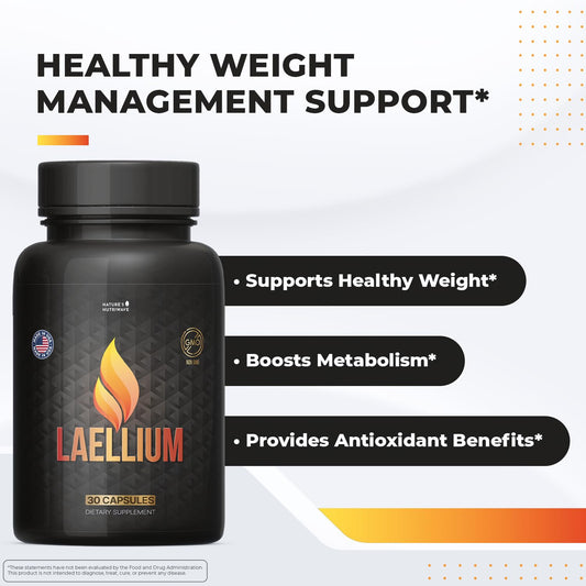 Laellium capsules close-up highlighting non-GMO, clean formula for daily use.
