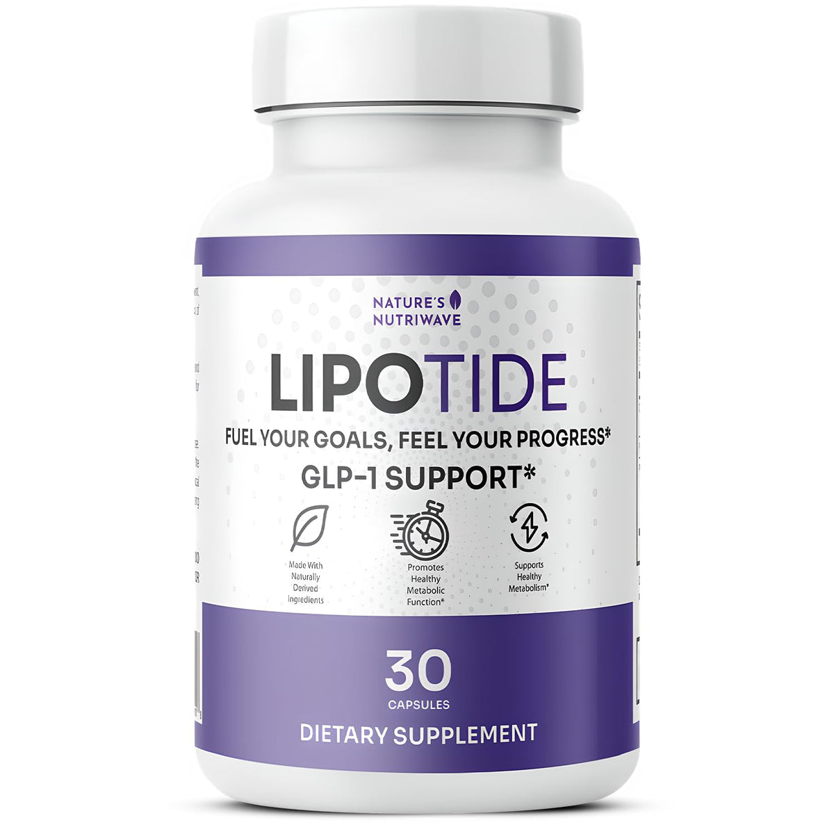 Nature’s NutriWave LipoTide bottle front for daily fiber and probiotic support.