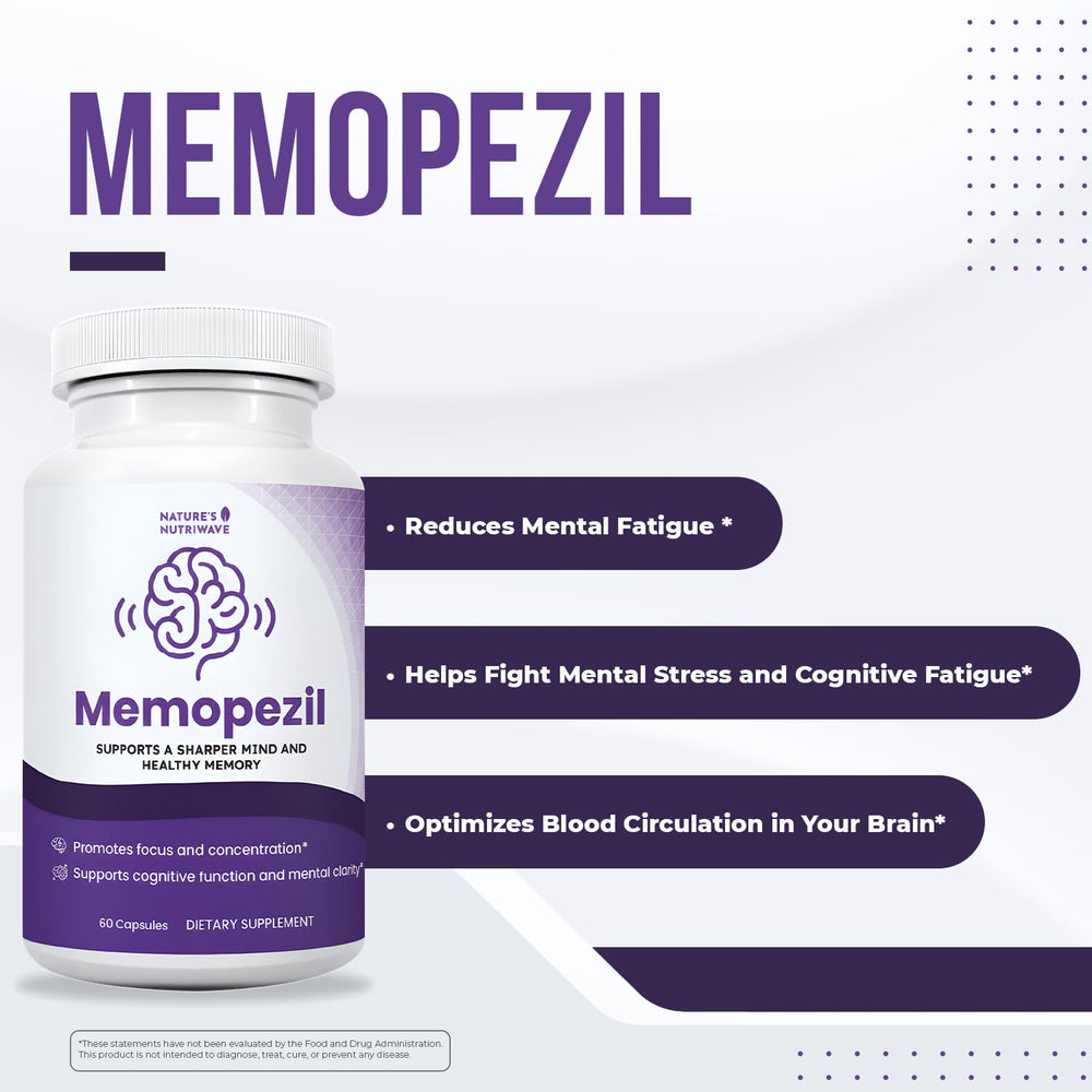 Memopezil capsule closeup suggests a simple two-capsule daily routine.