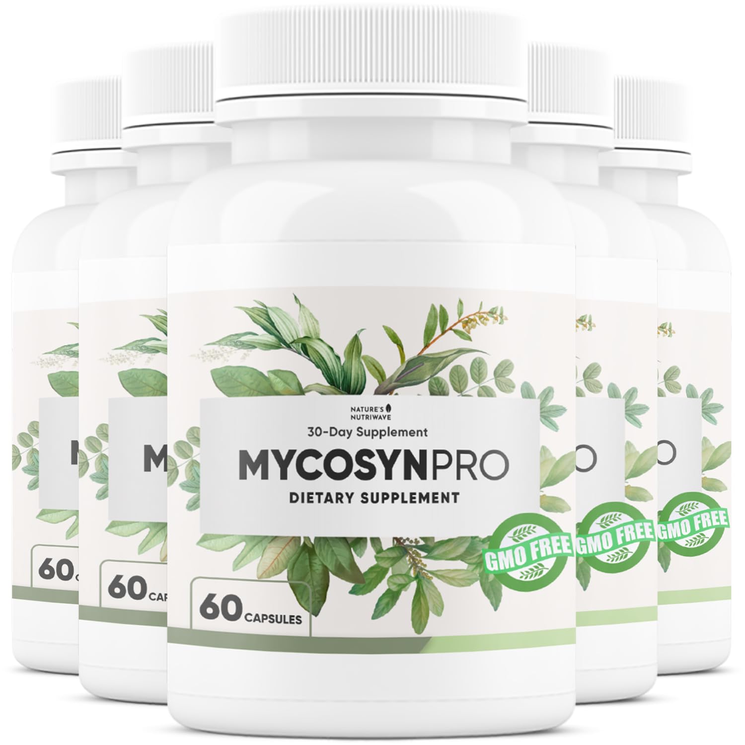 Nature's NutriWave Mycosyn Pro bottle on a clean surface, supports daily wellness