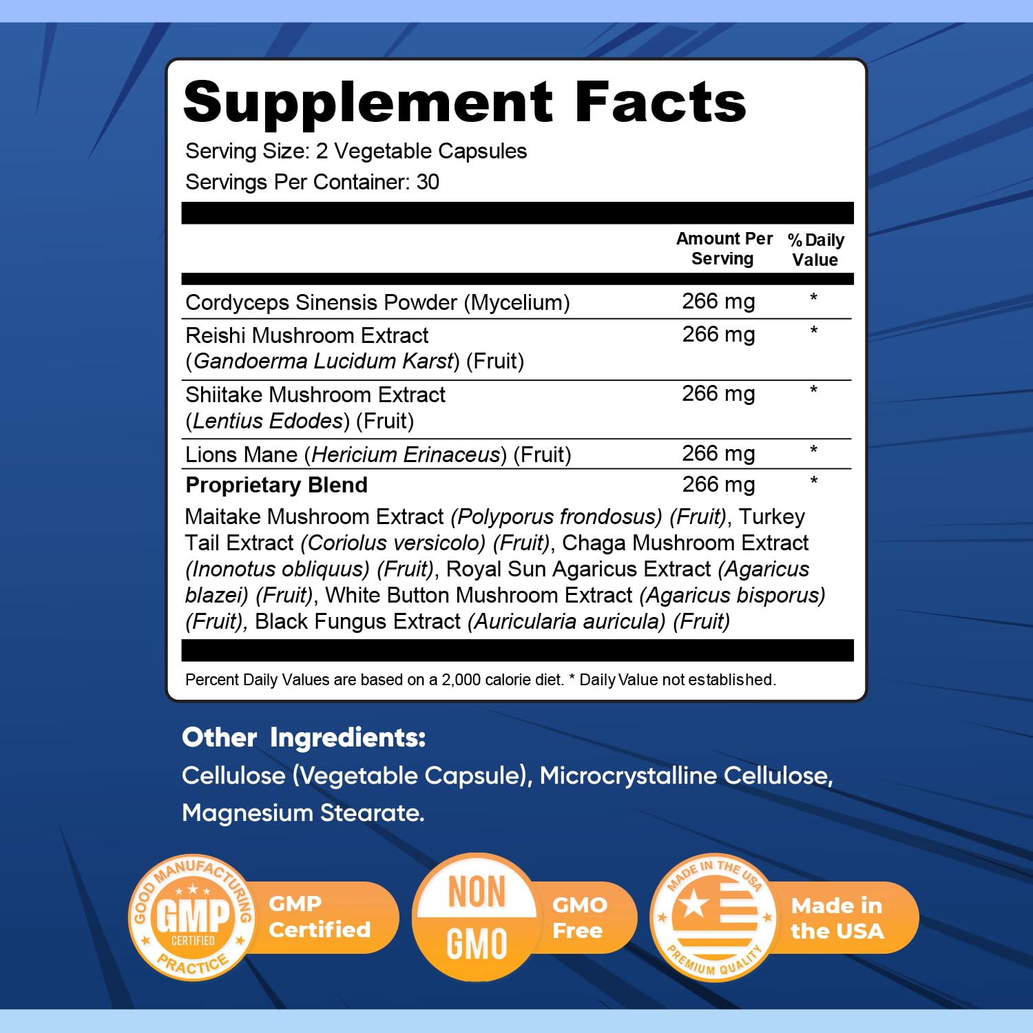 Nature’s NutriWave Nervolink ingredients blend with cordyceps, reishi, lion’s mane.