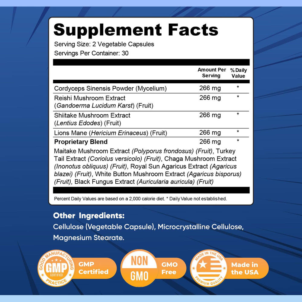 Nature’s NutriWave Nervolink ingredients blend with cordyceps, reishi, lion’s mane.