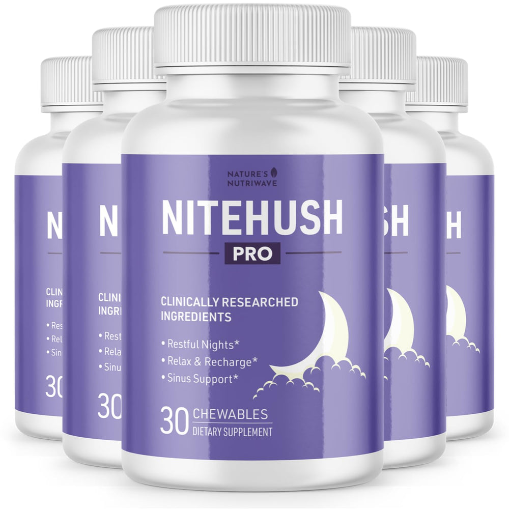 Nature’s NutriWave NiteHush Pro bottle front for a calm, stimulant-free night.