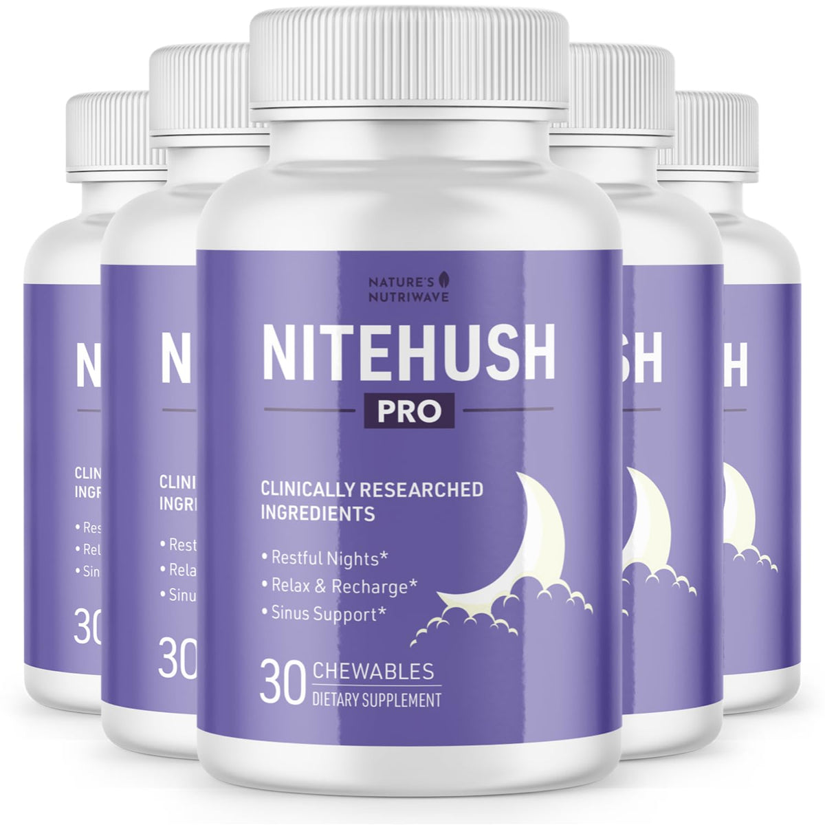 Nature’s NutriWave NiteHush Pro bottle front for a calm, stimulant-free night.