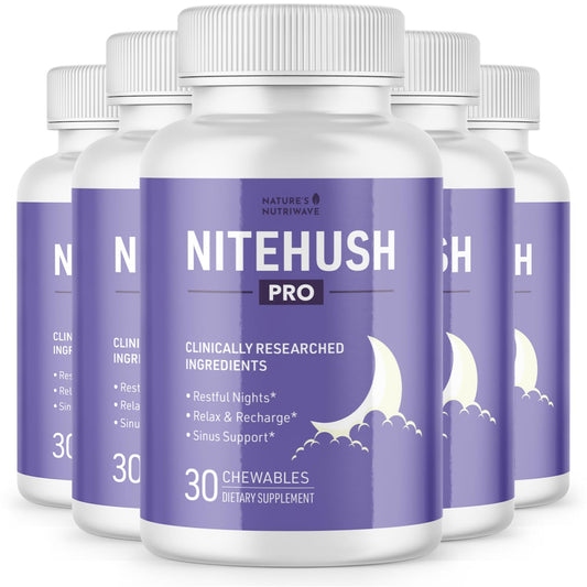 Nature’s NutriWave NiteHush Pro bottle front for a calm, stimulant-free night.