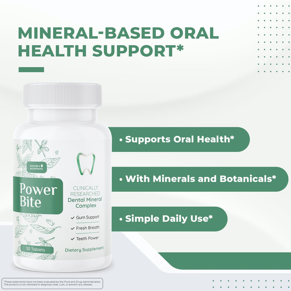 Nature's NutriWave Power Bite tablets closeup, minty chewable flavor for easy evening routine.