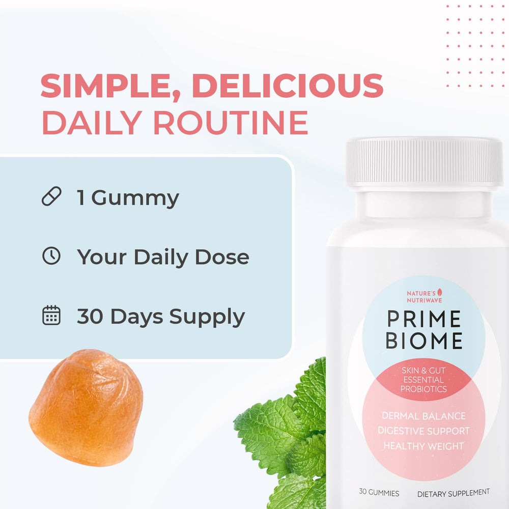 Nature's NutriWave PrimeBiome gummies natural flavor close-up.