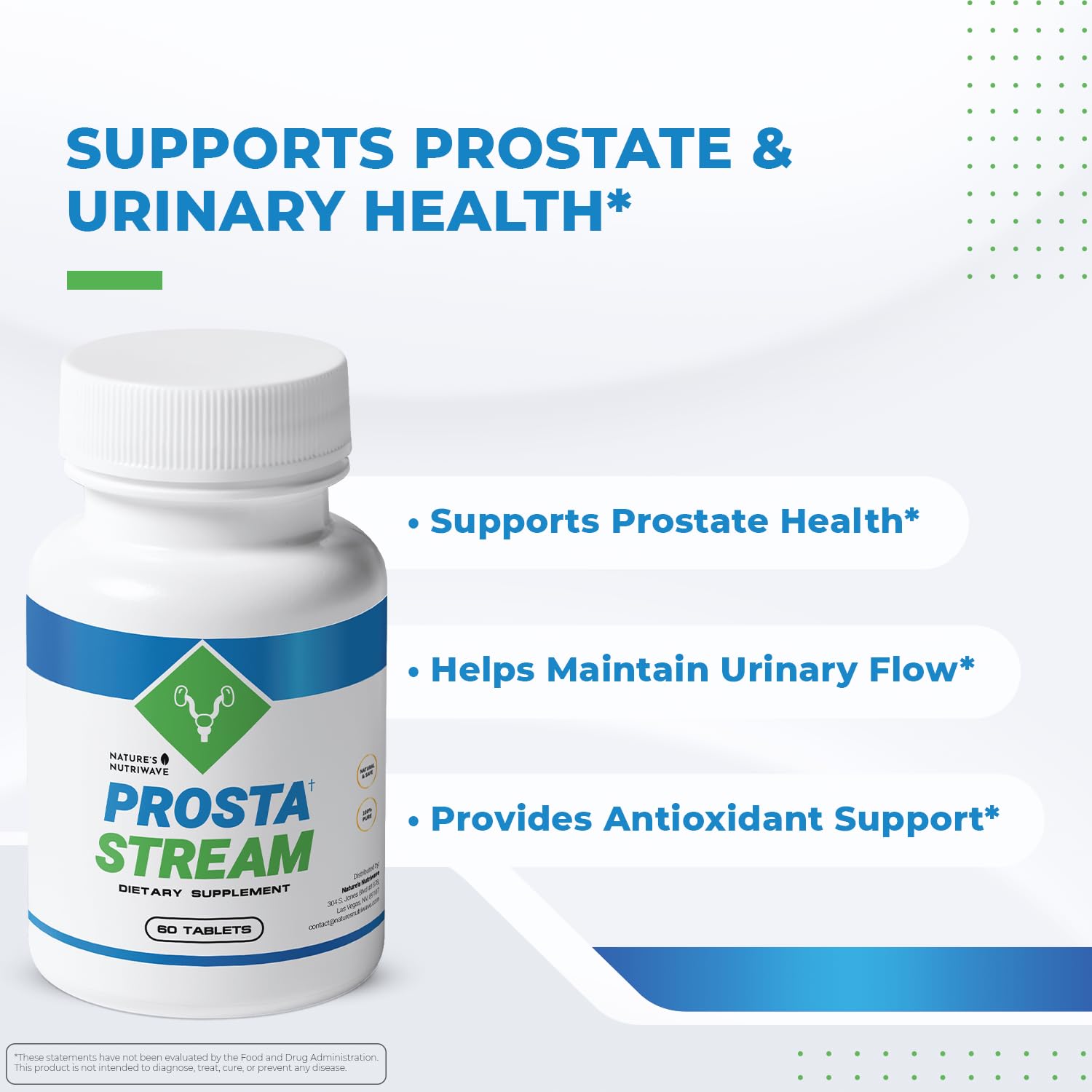 ProstaStream ingredients panel highlighting Saw Palmetto and broccoli leaf extract for natural support