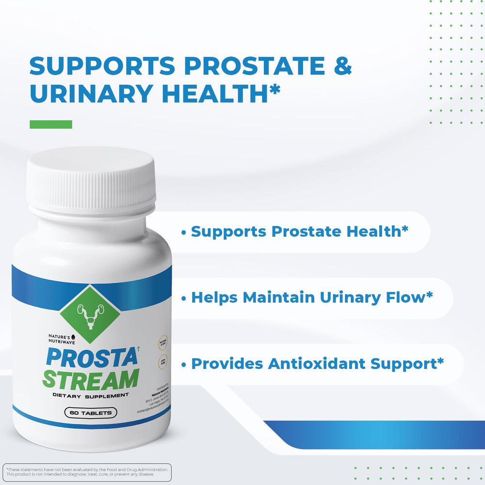 ProstaStream ingredients panel highlighting Saw Palmetto and broccoli leaf extract for natural support
