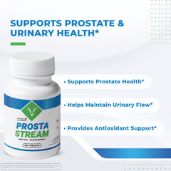 ProstaStream ingredients panel highlighting Saw Palmetto and broccoli leaf extract for natural support