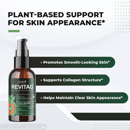 ReviTag serum dropper close-up shows natural formula for daily use.